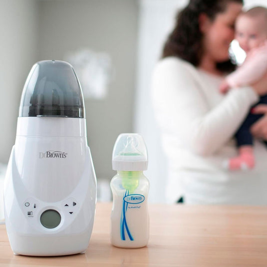 Calentador y esterilizador a vapor Deluxe de teteros, calentador rápido y uniforme de biberones, con panel LCD, fácil de usar, alertas de sonido cuando completa ciclo, funcionalidad 2en1 - Dr Brown's