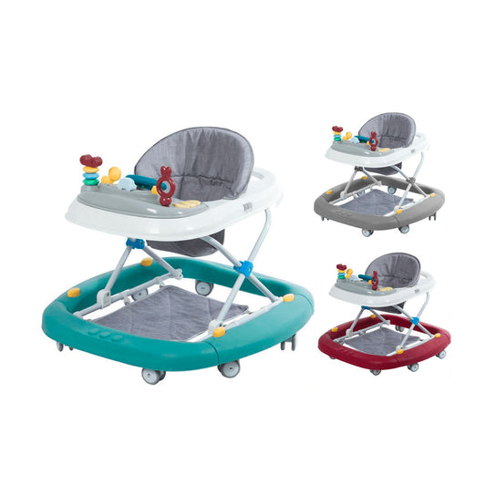 Caminador con guía y centro de entretenimiento, bandeja con juguetes y melodías, asiento cómodo, estructura metálica firme, con sistema de plegado - Mobilu