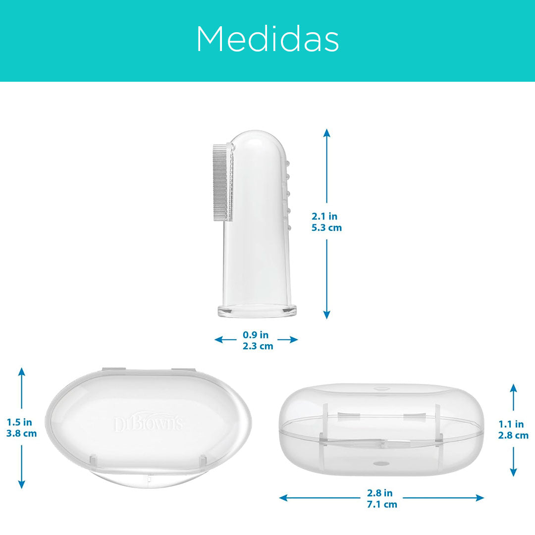 Cepillo dental de dedo en silicona 100% libre BPA con estuche, en silicona suave, doble cara para dientes y encías, fácil de usar y de limpiar, ideal para viajes - Dr Brown's