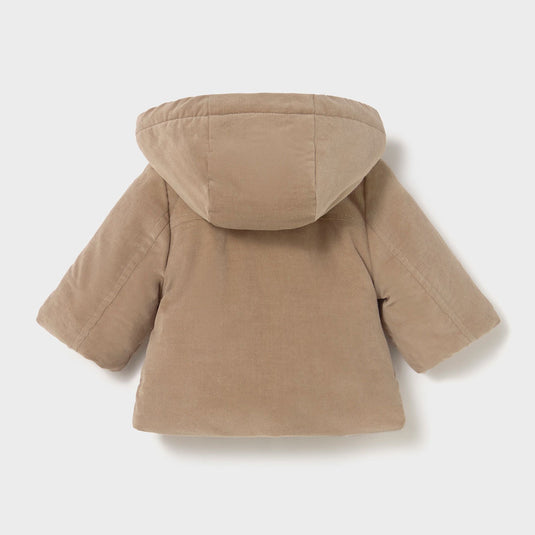 Chaqueta tipo abrigo de manga larga para recién nacido, cuello con capucha desmontable, cierre con cremallera delantera y alamares - Mayoral