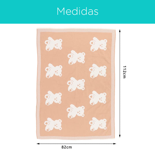 Cobija de Osito para bebé, manta de punto de algodón tejido con poliéster de alta calidad, ligera, suave, transpirable, multifuncional ideal para el coche y la cuna