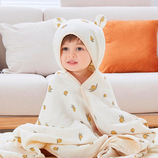 Cobija muselina tela galleta con capucha orejitas, hecha en tela suave y transpirable, manta con capucha y botón para bebé, diseño estampado