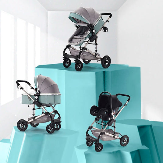 Coche Europeo B.CHILDHOOD 3 en 1 con portabebés, ajustable a paseador, con freno de llantas y portabebés adaptable a la estructura del coche