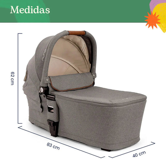 Coche paseador MIXX™ next con moisés adaptable para bebé, cinturón de seguridad con hebilla magnética, múltiples posiciones de reclinado, fácil de plegar, manillar ajustable en altura de piel ecológica - Nuna