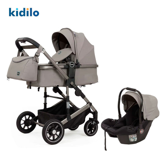 Coche A10 tipo moisés con portabebés y pañalera a juego, ajustable como paseador, hecho en material de alta calidad, acabados de lujo - Kidilo
