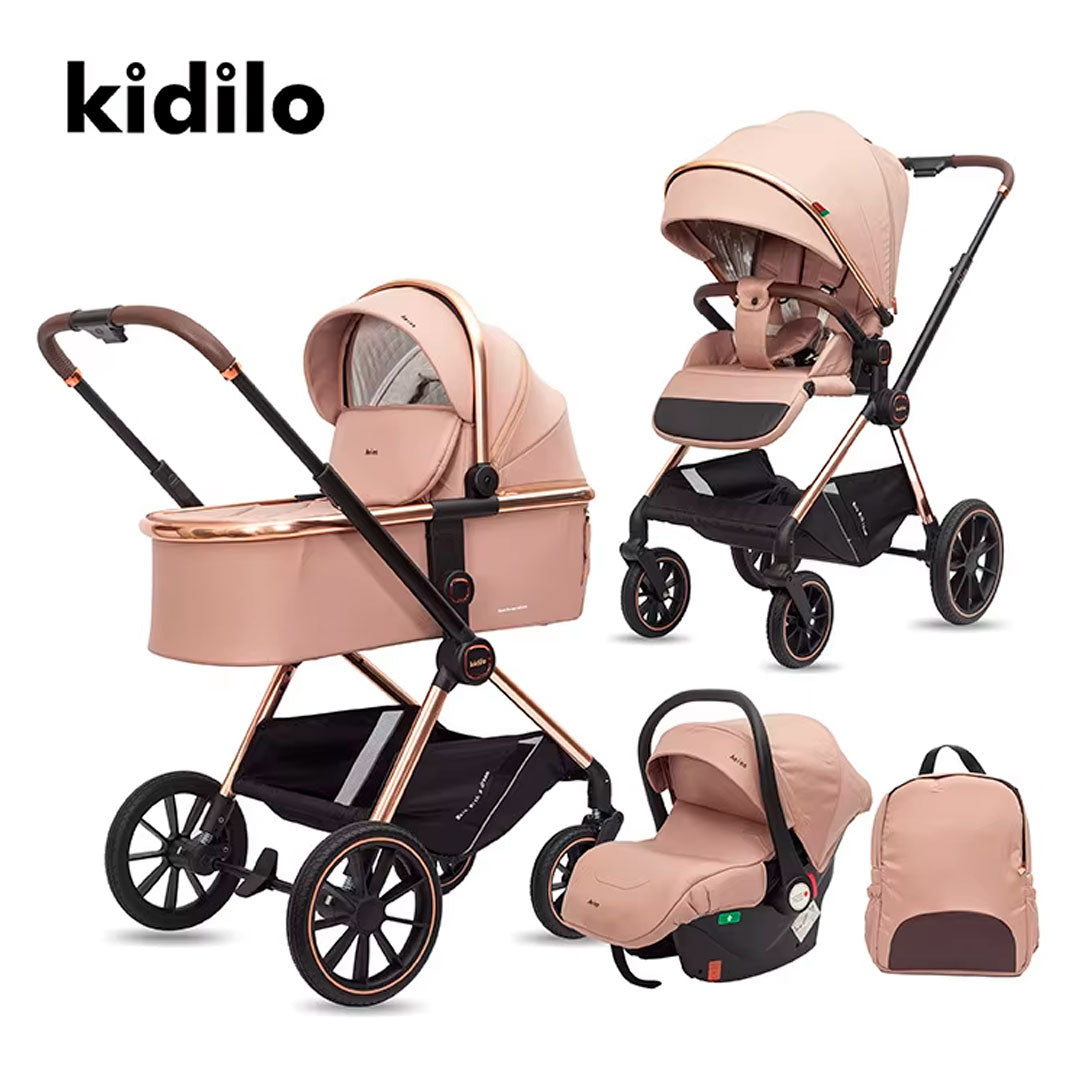 Coche moisés Z1 3en1 con portabebés y pañalera, con posiciones ajustables, de fácil plegado, pañalera a juego con el coche, hecho en material resistente con detalles de lujo - Kidilo