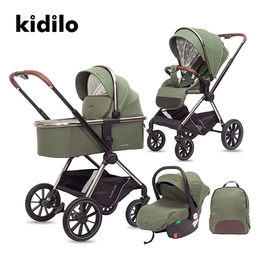 Coche moisés Z1 3en1 con portabebés y pañalera, con posiciones ajustables, de fácil plegado, pañalera a juego con el coche, hecho en material resistente con detalles de lujo - Kidilo
