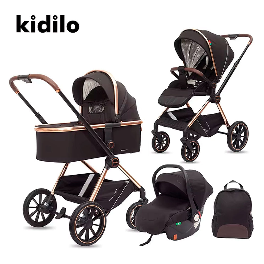 Coche moisés Z1 3en1 con portabebés y pañalera, con posiciones ajustables, de fácil plegado, pañalera a juego con el coche, hecho en material resistente con detalles de lujo - Kidilo