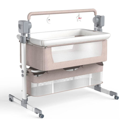 Cuna colecho mecedora para bebé eléctrica con niveles ajustables de altura, música, movimientos y canasta