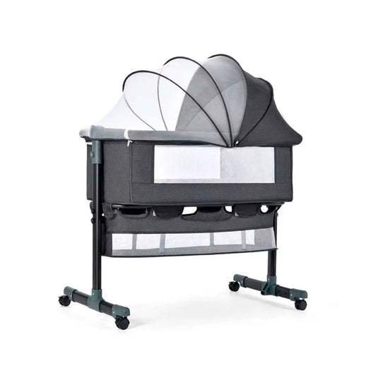 Cuna Colecho de altura ajustable con canasta y mosquitero, cuenta con ruedas con bloqueo de seguridad, material resistente y transpirable