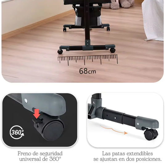 Cuna Colecho de altura ajustable con canasta y mosquitero, cuenta con ruedas con bloqueo de seguridad, material resistente y transpirable