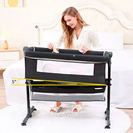 Cuna Colecho de altura ajustable con canasta y mosquitero, cuenta con ruedas con bloqueo de seguridad, material resistente y transpirable