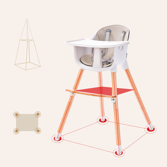 Silla comedor con patas de madera para bebé de 0 a 36 meses, reposapiés y dos alturas ajustables, con bandeja doble posición extraíble