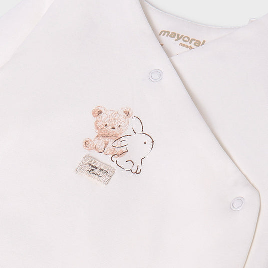 Conjunto 3pz con pijama y gorro para bebé, pijama de manga larga para bebé, diseño con pies, cuello cruzado y abertura lateral con botones a presión, diseño estampado y dulce gorro - Mayoral