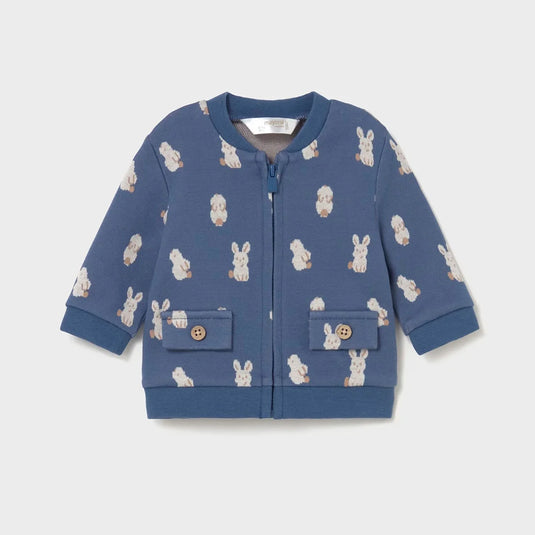 Conjunto de 3pz con buzo estampado de conejitos, cuello bomber, cierre central delantero con cremallera, pantalón con cinturilla elástica, camiseta de manga larga con cuello redondo - Mayoral