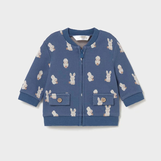 Conjunto de 3pz con buzo estampado de conejitos, cuello bomber, cierre central delantero con cremallera, pantalón con cinturilla elástica, camiseta de manga larga con cuello redondo - Mayoral