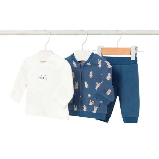 Conjunto de 3pz con buzo estampado de conejitos, cuello bomber, cierre central delantero con cremallera, pantalón con cinturilla elástica, camiseta de manga larga con cuello redondo - Mayoral