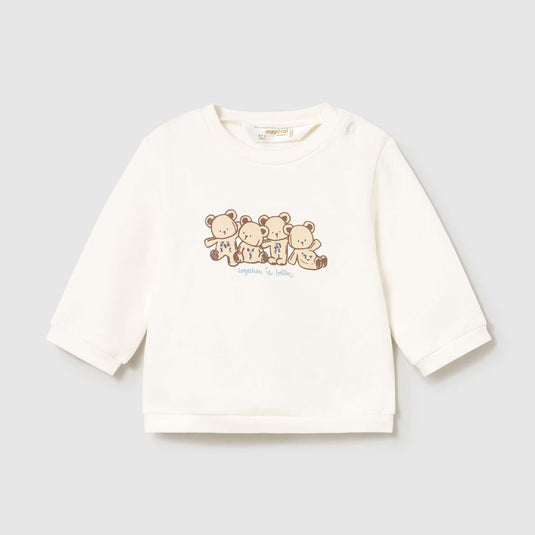 Conjunto 3pz con chaleco leopardo azul, sudadera de manga larga, cuello con capucha, adorno de orejitas, cuello redondo con diseño adorno estampado - Mayoral