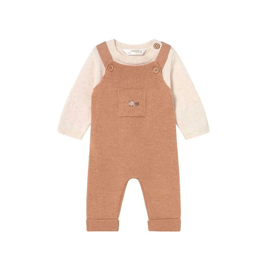Conjunto 2pz diseño tejido con overall para bebé, manga larga, cuello redondo, cierre con botones en el cuello para facilitar el ajuste, cálido tejido elegante y sofisticado, diseño con tirantes, bolsillo funcional en la parte delantera - Mayoral