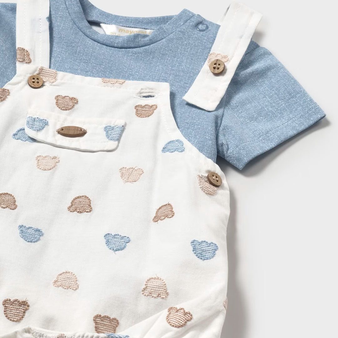Conjunto 2pz con overall blanco estampado Ositos, con botones a presión en la entrepierna, tejido 100% algodón, bajo elástico para un mejor ajuste, estampado decorativo de ositos - Mayoral