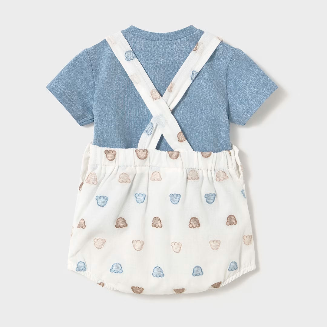 Conjunto 2pz con overall blanco estampado Ositos, con botones a presión en la entrepierna, tejido 100% algodón, bajo elástico para un mejor ajuste, estampado decorativo de ositos - Mayoral