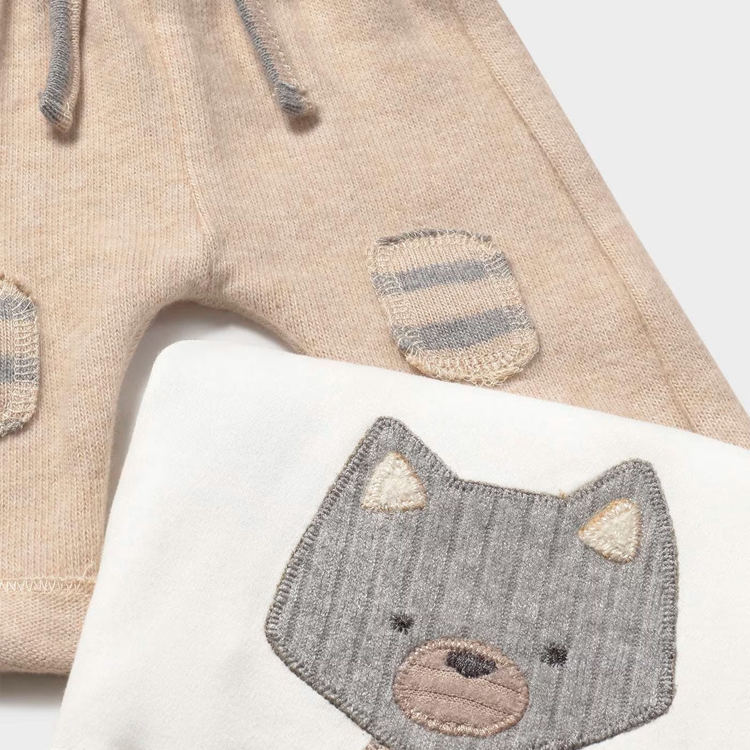Conjunto de 3pz con diseño de zorrito para recién nacido, sudadera de manga larga, cierre con botones en la parte delantera, bolsillo en la parte delantera, camiseta de manga larga, pantalón con cinturilla elástica con cordón - Mayoral