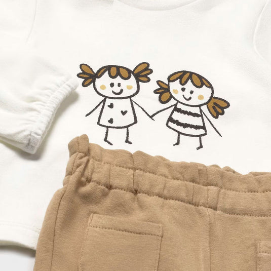 Conjunto 3pz de corazones y muñequitas para bebé, cuello con capucha, cierre central delantero con cremallera, camiseta de manga larga para recién nacida, cinturilla elástica - Mayoral