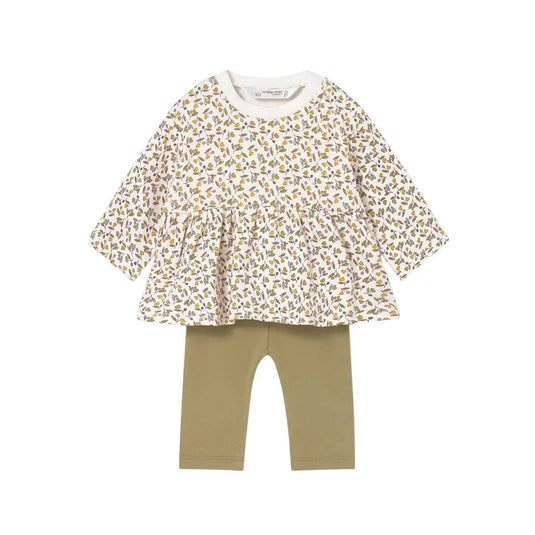Conjunto 2pz de blusa con pantalon diseño estampado, cuello redondo, cierre con botones a presión en la parte posterior, pantalón tipo legging para recién nacida - Mayoral