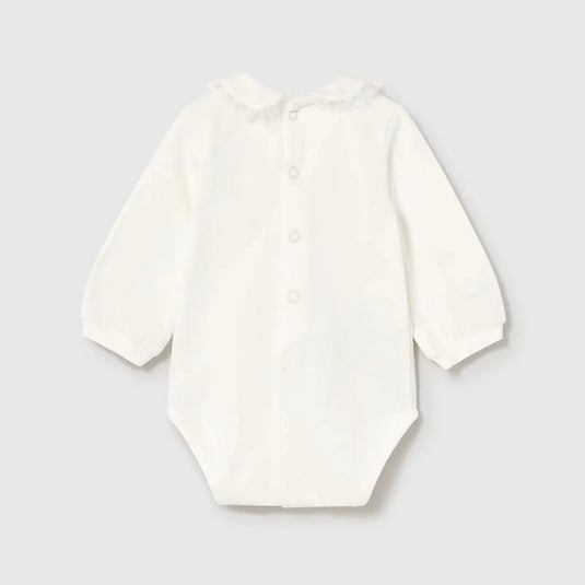 Conjunto 3pz blanco buzo con bolero y falda para bebé, cuello redondo, cierre con botones en la parte delantera, body de manga larga, falda con cinturilla elástica - Mayoral