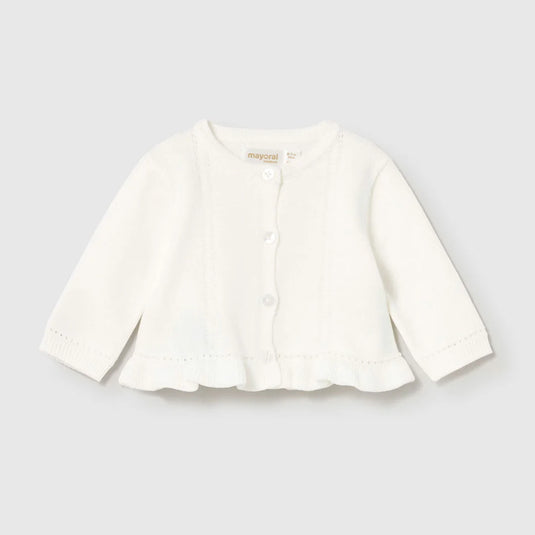 Conjunto 3pz blanco buzo con bolero y falda para bebé, cuello redondo, cierre con botones en la parte delantera, body de manga larga, falda con cinturilla elástica - Mayoral