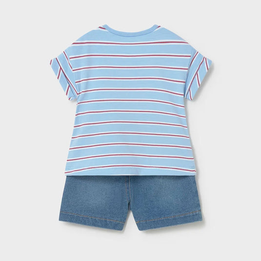 Conjunto 2 piezas camiseta a rayas con short denim - Mayoral