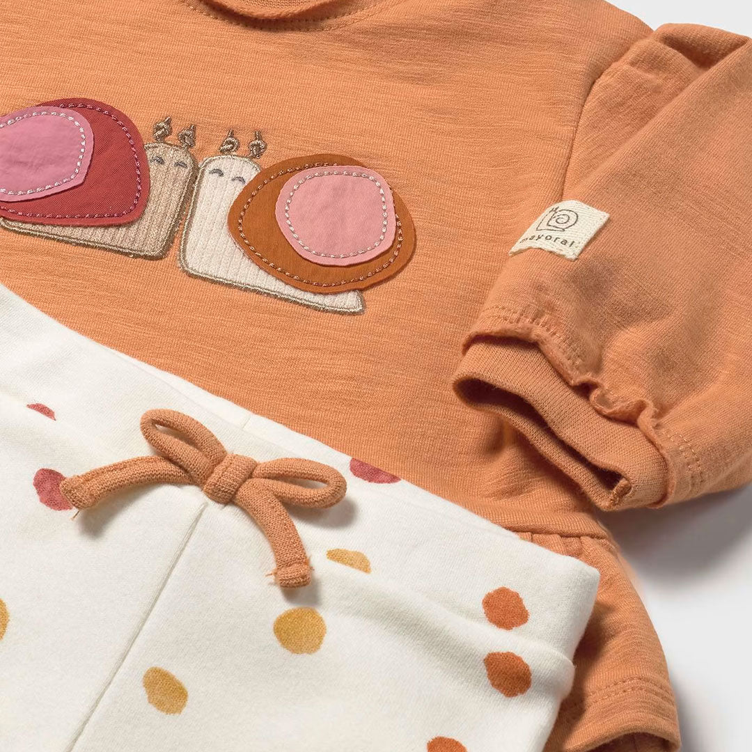 Conjunto 2 piezas buzo manga larga y pantalón para bebé, cuello redondo, botones a presión en el hombro para facilitar la puesta de la prenda, elementos de adorno, pantalón tipo legging con cinturilla elástica con cordón - Mayoral