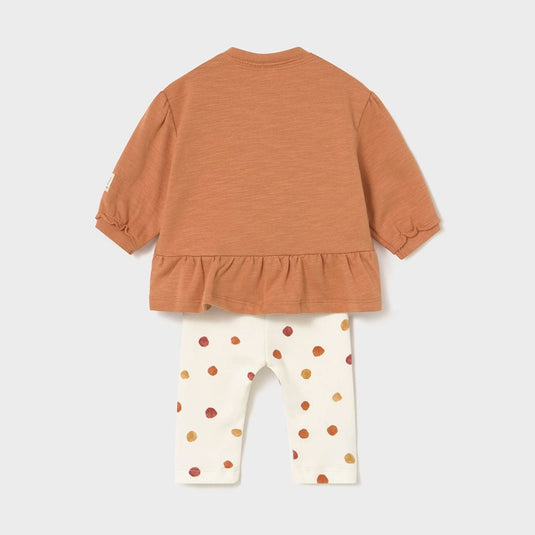 Conjunto 2 piezas buzo manga larga y pantalón para bebé, cuello redondo, botones a presión en el hombro para facilitar la puesta de la prenda, elementos de adorno, pantalón tipo legging con cinturilla elástica con cordón - Mayoral