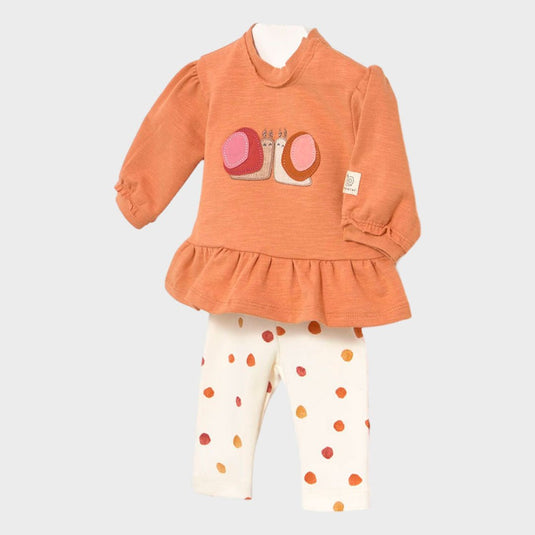 Conjunto 2 piezas buzo manga larga y pantalón para bebé, cuello redondo, botones a presión en el hombro para facilitar la puesta de la prenda, elementos de adorno, pantalón tipo legging con cinturilla elástica con cordón - Mayoral