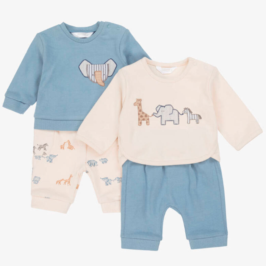 Conjunto de 2pz con diseño estampado buzo y pantalón para bebé, color azul, sudadera de manga larga, cuello redondo, botones a presión en el hombro para facilitar la puesta de la prenda, pantalón con cinturilla elástica - Mayoral