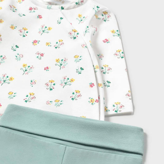 Conjunto de dos piezas manga larga para recién nacido, pantalón y camiseta estampada, cierre lateral con botones a presión, pantalón con pies, cinturilla elástica - Mayoral