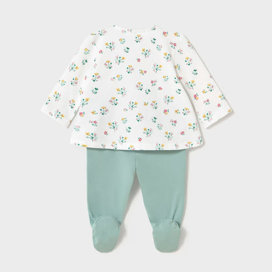 Conjunto de dos piezas manga larga para recién nacido, pantalón y camiseta estampada, cierre lateral con botones a presión, pantalón con pies, cinturilla elástica - Mayoral
