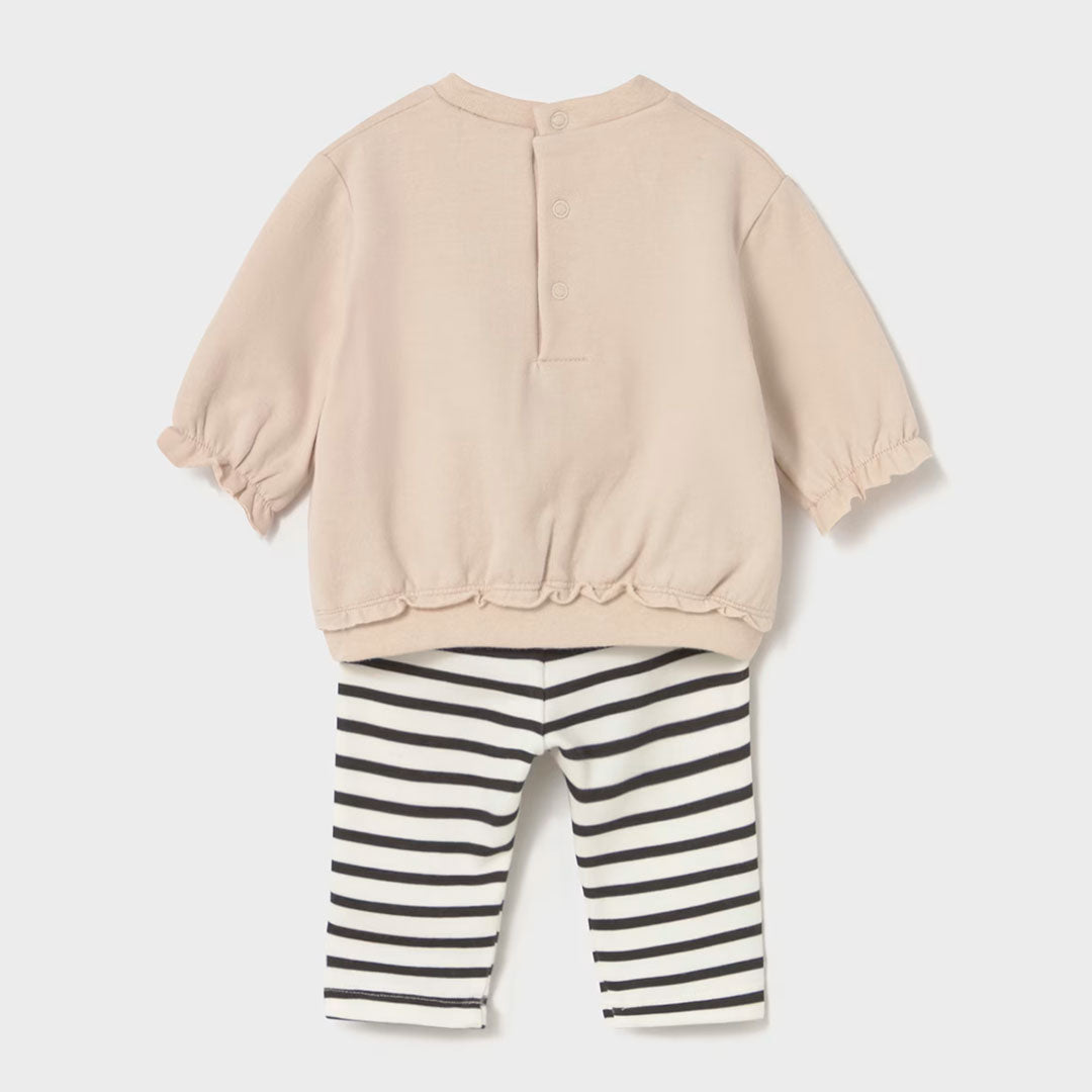 Conjunto de sudadera y pantalón largo para recién nacida, Sudadera de manga larga para recién nacida, cuello redondo, botones a presión en el hombro para facilitar la puesta de la prenda, pantalón tipo legging con cinturilla elástica con cordón - Mayoral