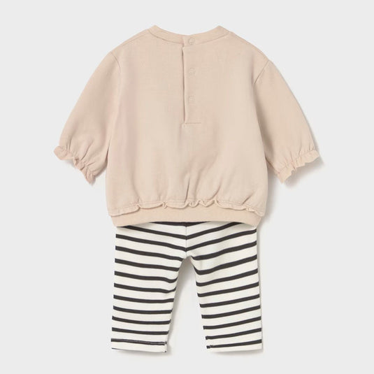 Conjunto de sudadera y pantalón largo para recién nacida, Sudadera de manga larga para recién nacida, cuello redondo, botones a presión en el hombro para facilitar la puesta de la prenda, pantalón tipo legging con cinturilla elástica con cordón - Mayoral