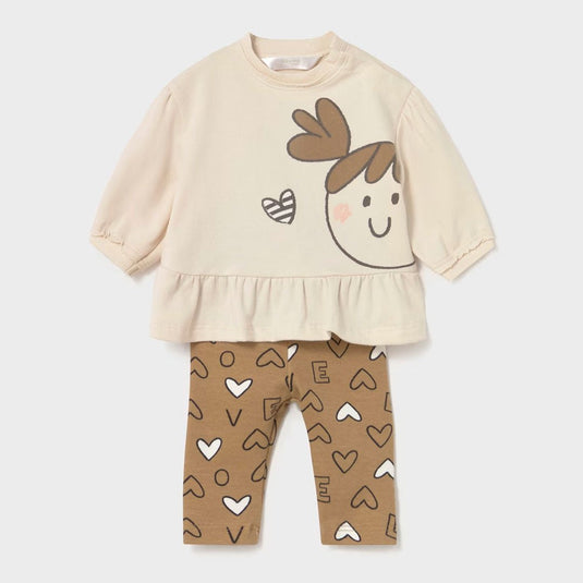 Conjunto de sudadera y pantalón largo para recién nacida, Sudadera de manga larga para recién nacida, cuello redondo, botones a presión en el hombro para facilitar la puesta de la prenda, pantalón tipo legging con cinturilla elástica con cordón - Mayoral