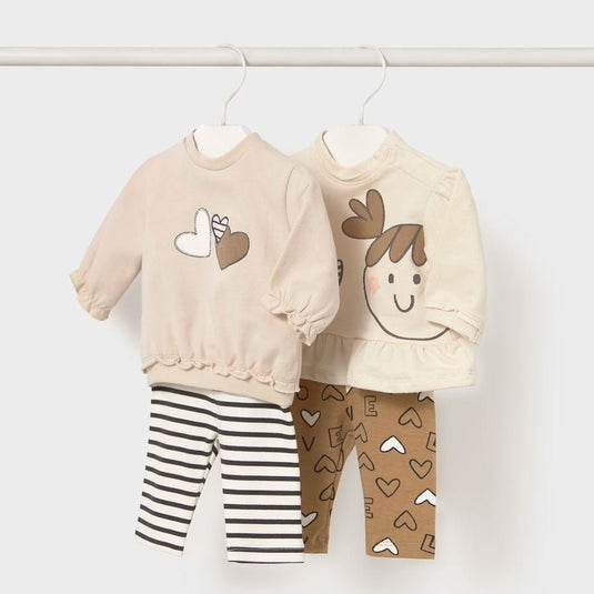Conjunto de sudadera y pantalón largo para recién nacida, Sudadera de manga larga para recién nacida, cuello redondo, botones a presión en el hombro para facilitar la puesta de la prenda, pantalón tipo legging con cinturilla elástica con cordón - Mayoral