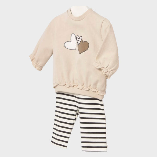 Conjunto de sudadera y pantalón largo para recién nacida, Sudadera de manga larga para recién nacida, cuello redondo, botones a presión en el hombro para facilitar la puesta de la prenda, pantalón tipo legging con cinturilla elástica con cordón - Mayoral