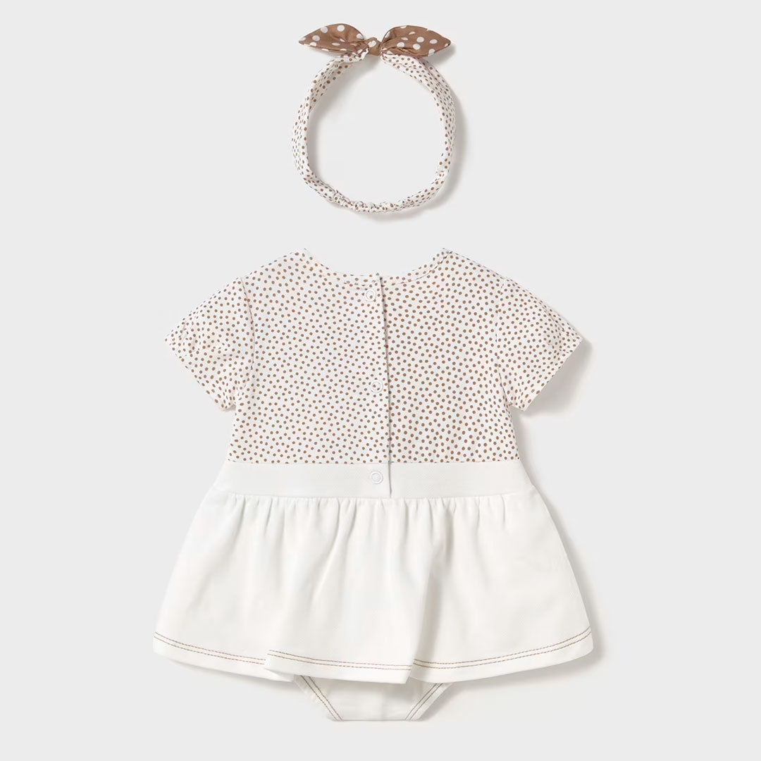 Conjunto blusa estampada Overall Conejito, con balaca a juego con moño, diseño adorable de conejo, diseño en patrón de bolitas - Mayoral