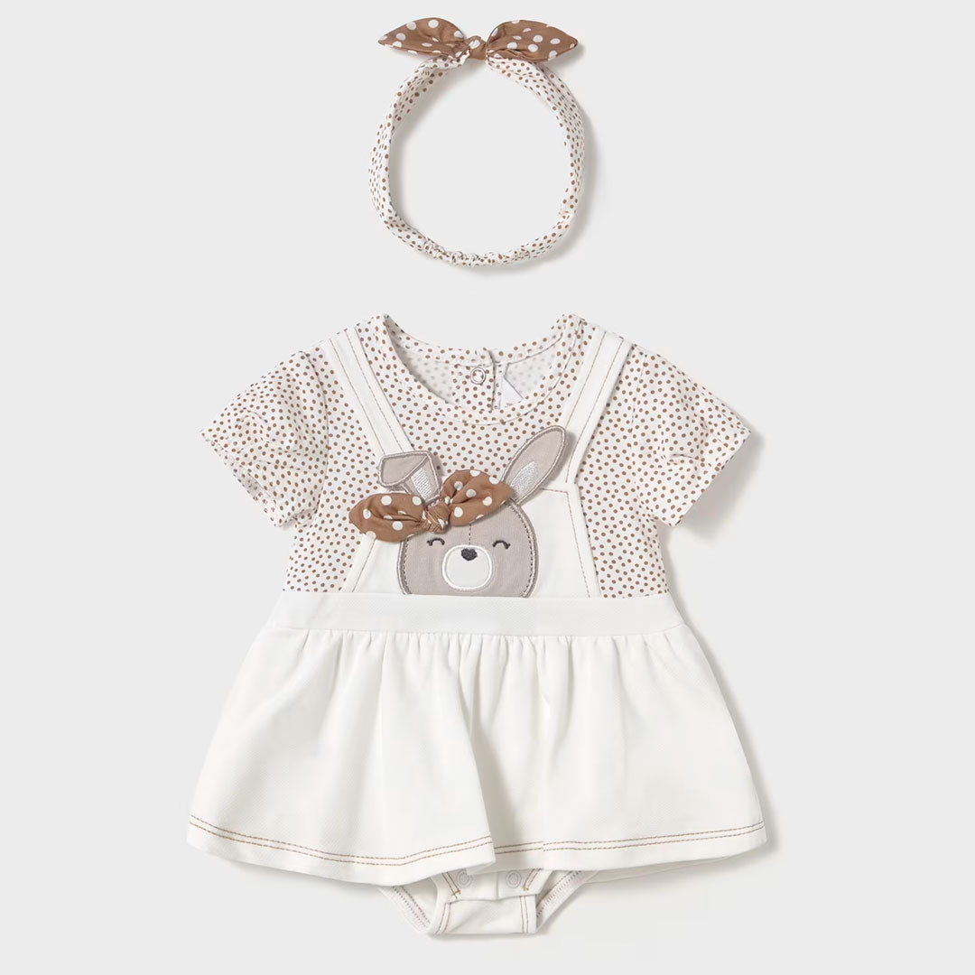 Conjunto blusa estampada Overall Conejito, con balaca a juego con moño, diseño adorable de conejo, diseño en patrón de bolitas - Mayoral