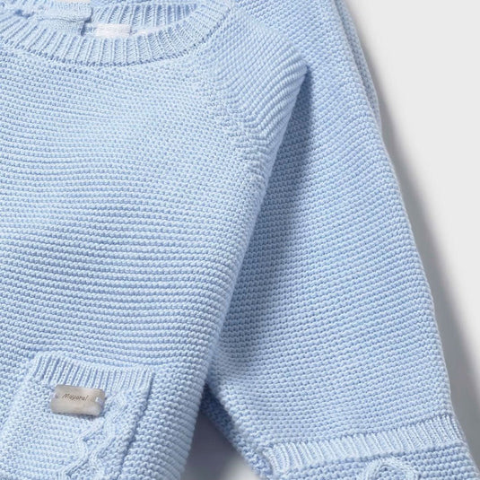 Conjunto de tres piezas tejido para recién nacido, buzo de manga larga, cierre con botones en la espalda para facilitar la puesta de la prenda, bolsillos funcionales en la parte delantera, cinturilla elástica - Mayoral