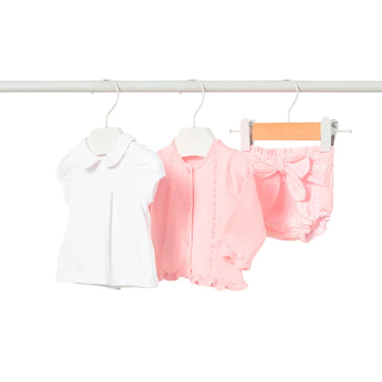 Conjunto buzo tejido rosa y cubrepañal con moño - Mayoral