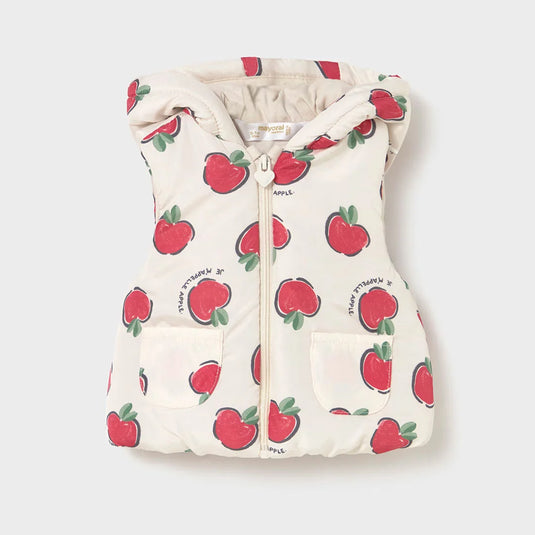 Conjunto 3pz con chaleco estampado de manzanitas, sudadera de manga larga, cierre con botones, chaleco sin mangas con capucha, cierre delantero con cremallera, forro interior enguatado de gran ligereza para un mejor aislamiento térmico - Mayoral