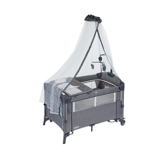 Corral colecho con dos niveles, mosquitero alto, cambiador y maletín de viaje - Kidilo Gris