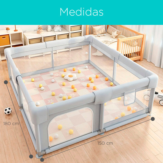 Corral de juegos y centro de actividades para bebés, parque de juegos infantil que incluye pelotas y agarraderas, con base antideslizante y malla transpirable