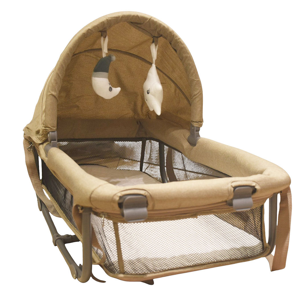 Corral colecho con cambiador y moisés, sistema plegable con bolsa viajera, con ruedas traseras para fácil movimiento, cambiador ajustable a la estructura, con mosquitero retirable - Kidilo